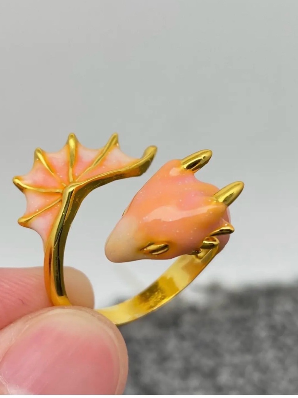 SOLD/Gold-Plated Pink Dragon Wrap Ring - Elegant Women's Jewelry-Boutique-NEW